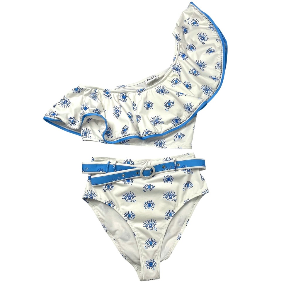 Paolita Kaleidoscope Eyes Crossover Bikini one shoulder top set Size S blue - Picture 2 of 8